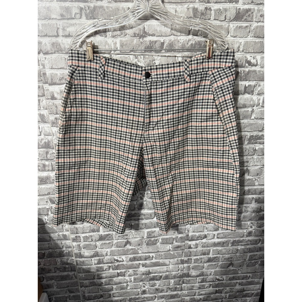 Lululemon Commission Shorts Mens 38 Plaid Pink Black White Golf Casual
